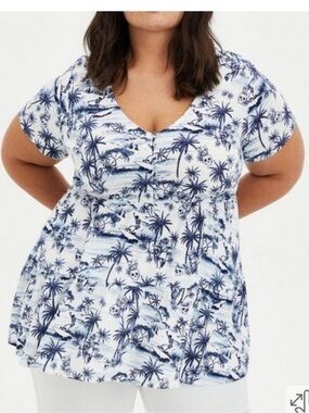 Torrid Tropical Skull Slub Babydoll Flutter Sleeve Top Size 1X